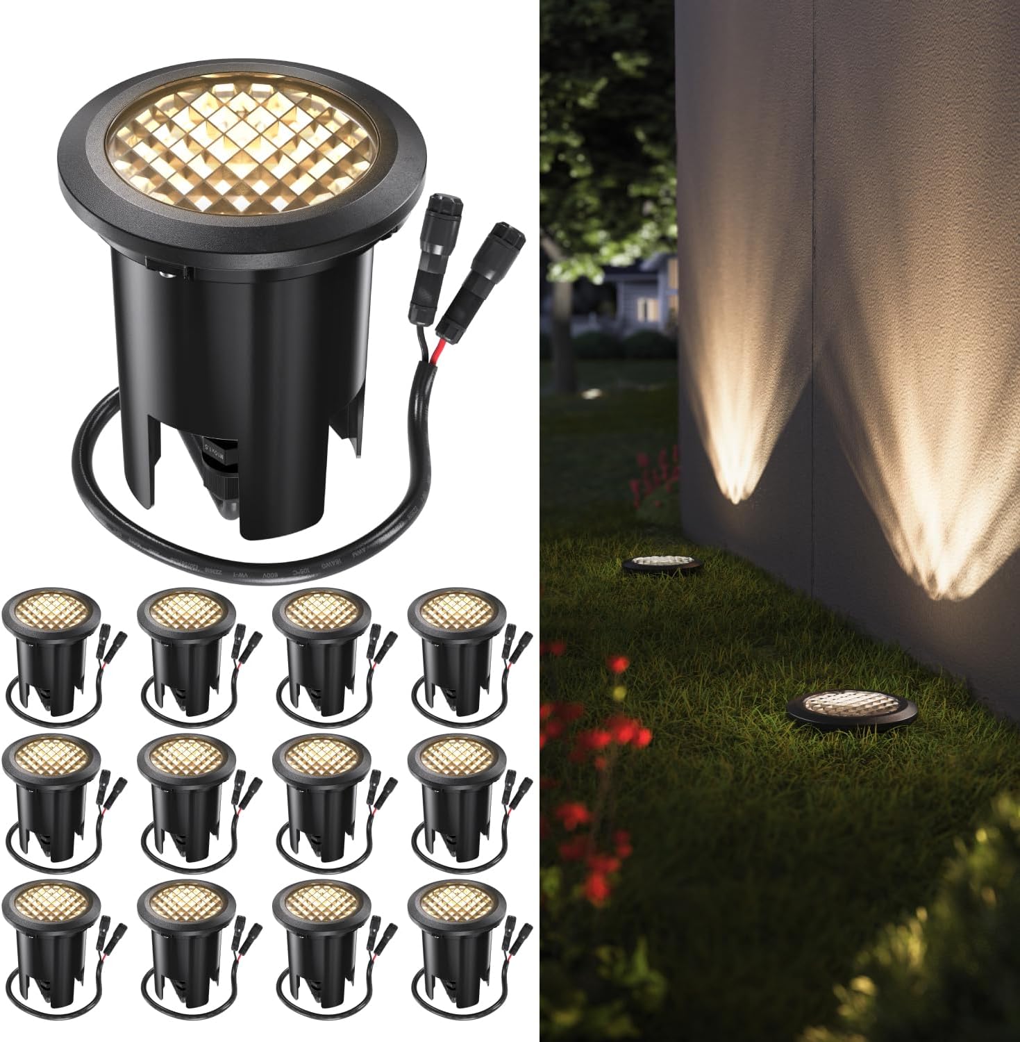 Sunco 12 Pack Low Voltage In-Ground LED Outdoor Lights, Landscape Well Lighting for Yard, Garden, Walkway, 3W, 200 LM, 3000K Warm White, IP67 Rated, 50000 Lifetime Hours ETL.