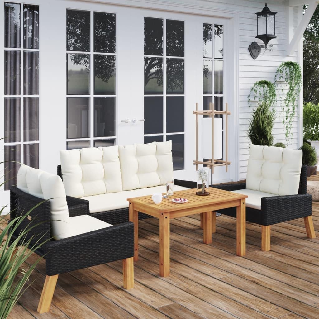 4 Piece Patio Lounge Set with Cushions Poly Rattan and Solid Wood,Premium Patio Lounge Set with Durable Poly Rattan and Comfortable Cushions for Garden and Terrace Patio Furniture Sets, Outdoor Furnit