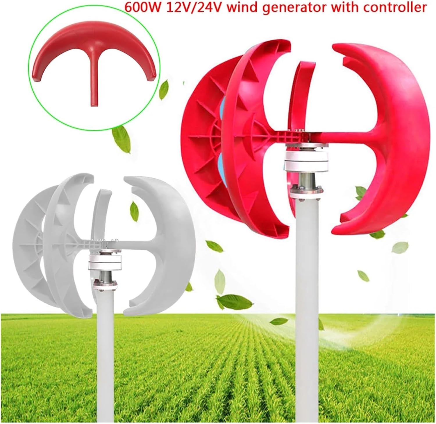 Wind Turbine Generator Kit, 600W 24V Lantern Type 5-Blade Vertical Axis Wind Turbine nerator Garden Boat Wind Motor for Hybrid Solar Wind System