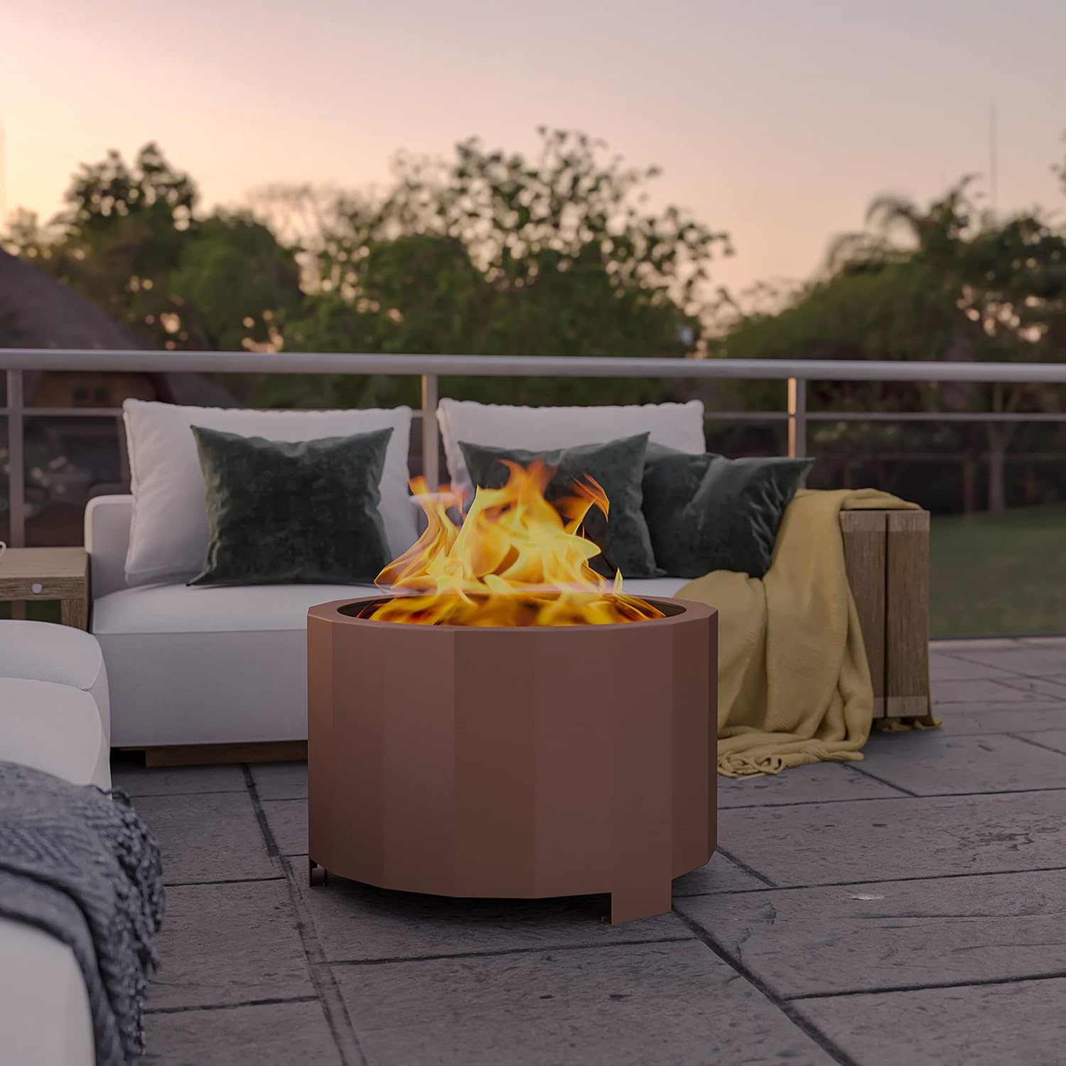 BizChair Commercial Grade Wood Burning Smokeless Outdoor Firepit - Bronze Finish - 27 inches - Portable - Waterproof Cover