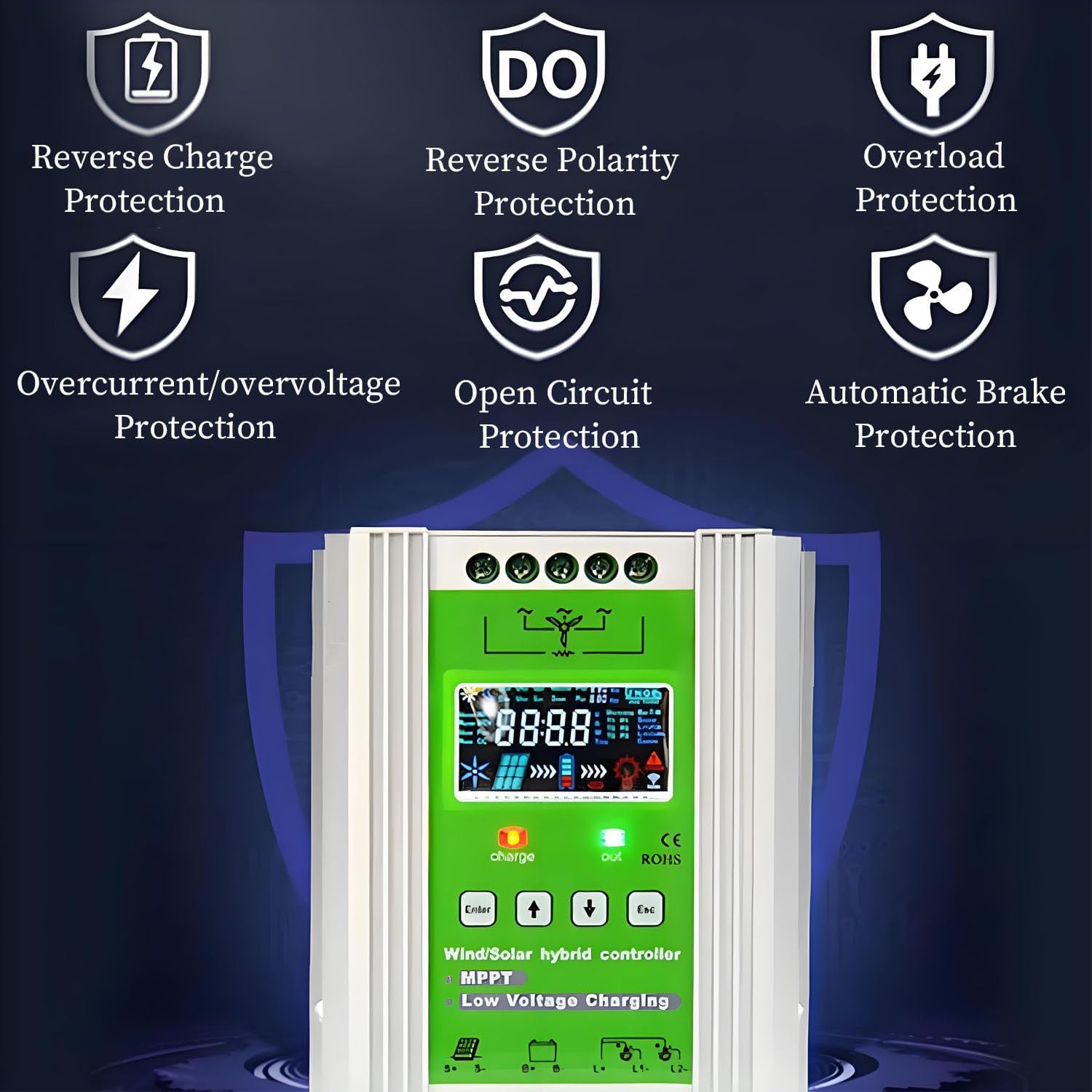 16000W Wind Solar Hybrid Controller,LCD Display MPPT Boost Charging Multifunctional Wind Solar Controller,with Booster Function and Dump Load,for Home,Boat,Street Light 24V