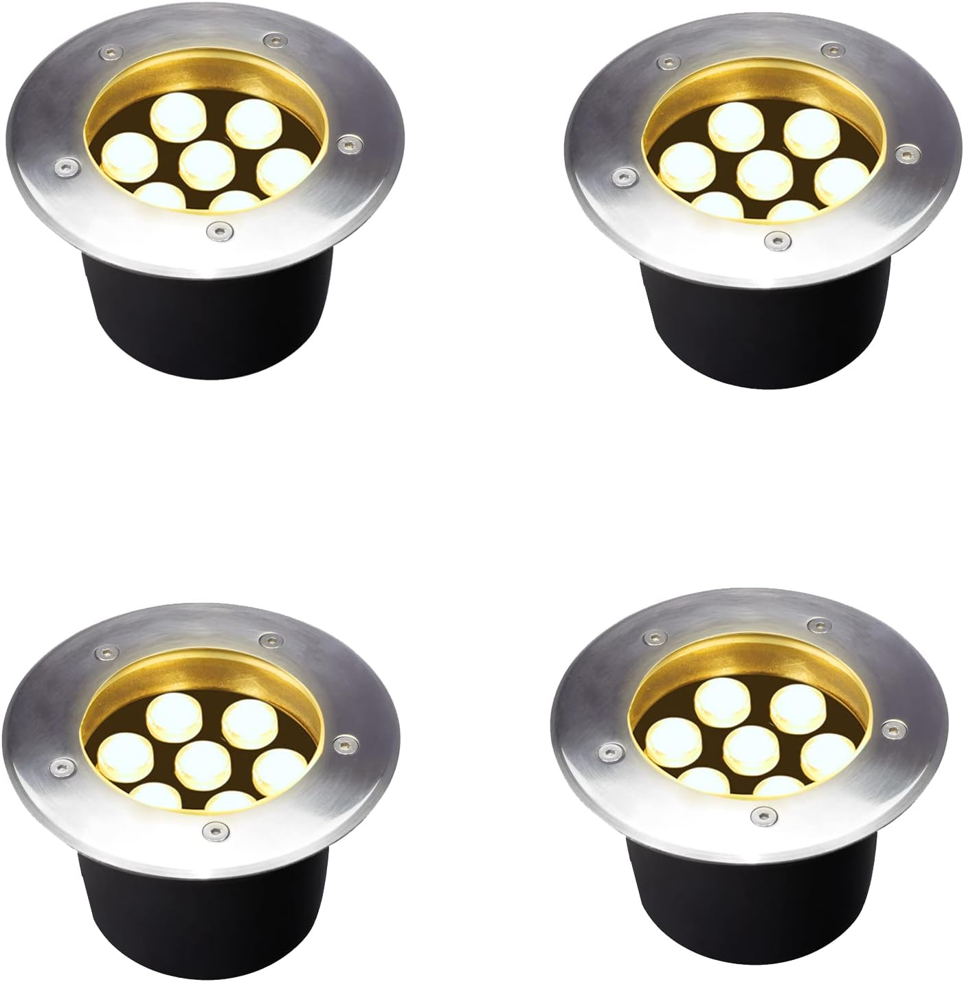 Outdoor Landscape Lights 7W,High Voltage 110V 120V,Waterproof Underground Light,Warm White 3000K,LED Ground Well Lighting Wire for Garden,Path,Passage,Deck,Pack of 4