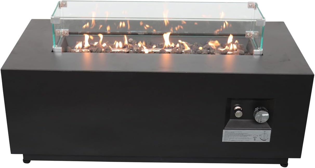 Kaimei Steel Fire Pit Table for Patio - Rectangle Propane Fire Table with Lid & Cover - 42-Inch Outdoor Fireplace for Backyard, Balcony