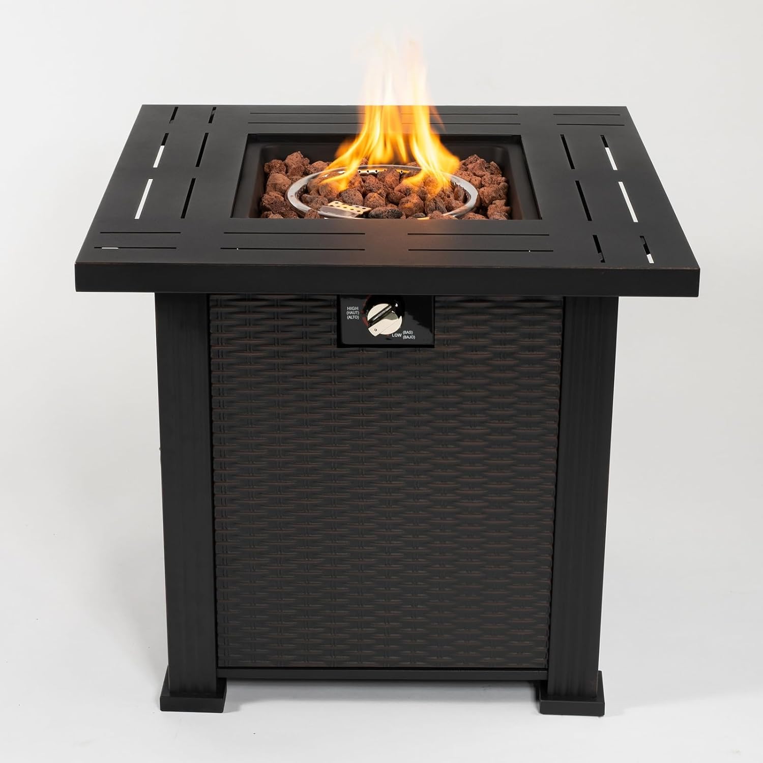 Penau 28inch Square Fire Pit Table, Steel Gas Fire Pit Table with Lid, 40000 BTU Heat Output, Durable Steel Construction, Outdoor Propane Fire Table