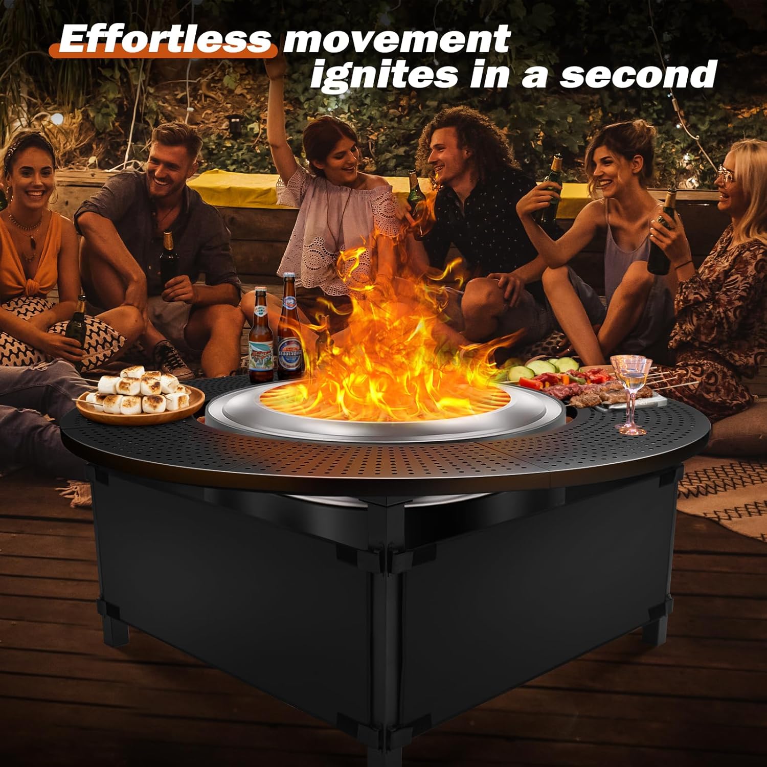 47.8 Inch Fire Pit Surround Tabletop forSolo Stove Yukon 2.0,Powder-Coated Steel Table Top with 30.2 Inch Inner Diameter,Outdoor Fire Pit Accessory for Wood Burning