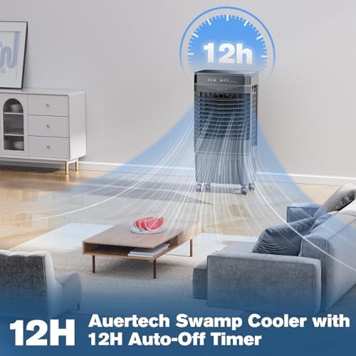 Auertech 5.5 Gal Swamp Cooler, 1800 CFM Portable Evaporative Air Cooler with 3 Speeds, Remote, 12H Timer, 120°Oscillation, Portable Air Coolers for Room, Garage, Bedroom