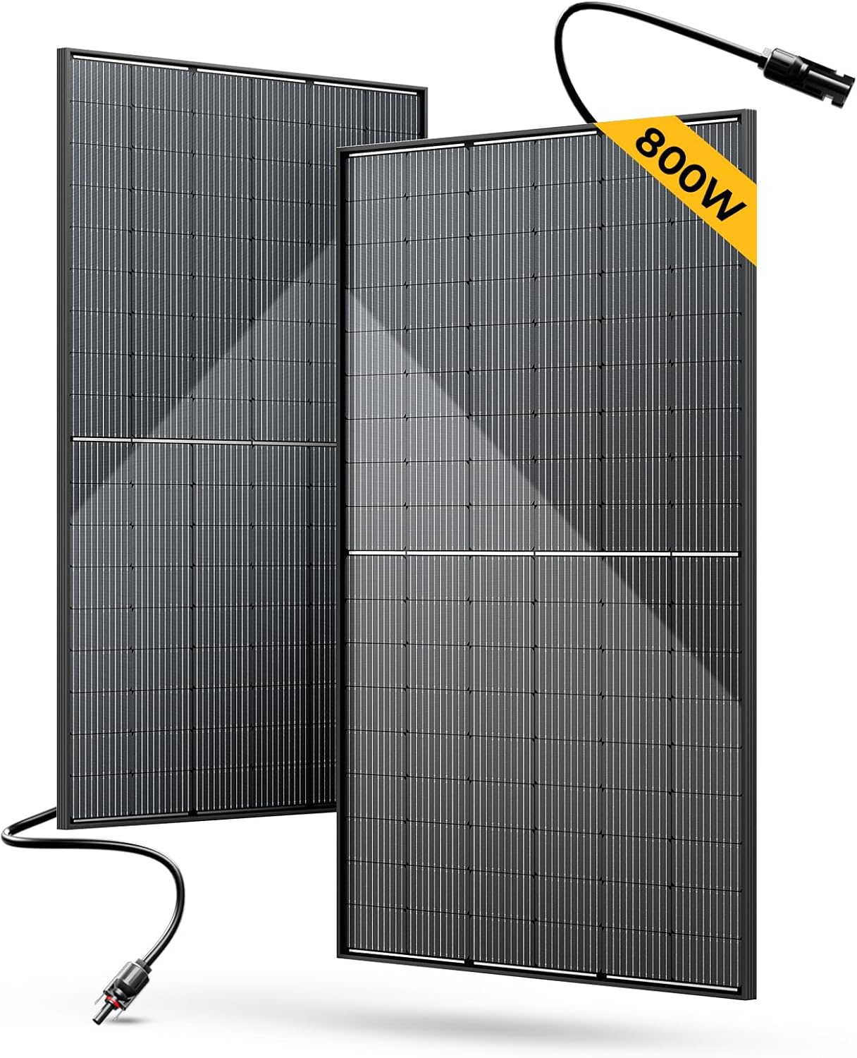 BougeRV Bifacial 800 Watts 10BB Solar Panel, 23% Efficiency All Black Design Monocrystalline Technology Work with 12 Volts Charger for RV Camping Home Boat Marine Off-Grid (BIFACIAL 2PCS 400W)
