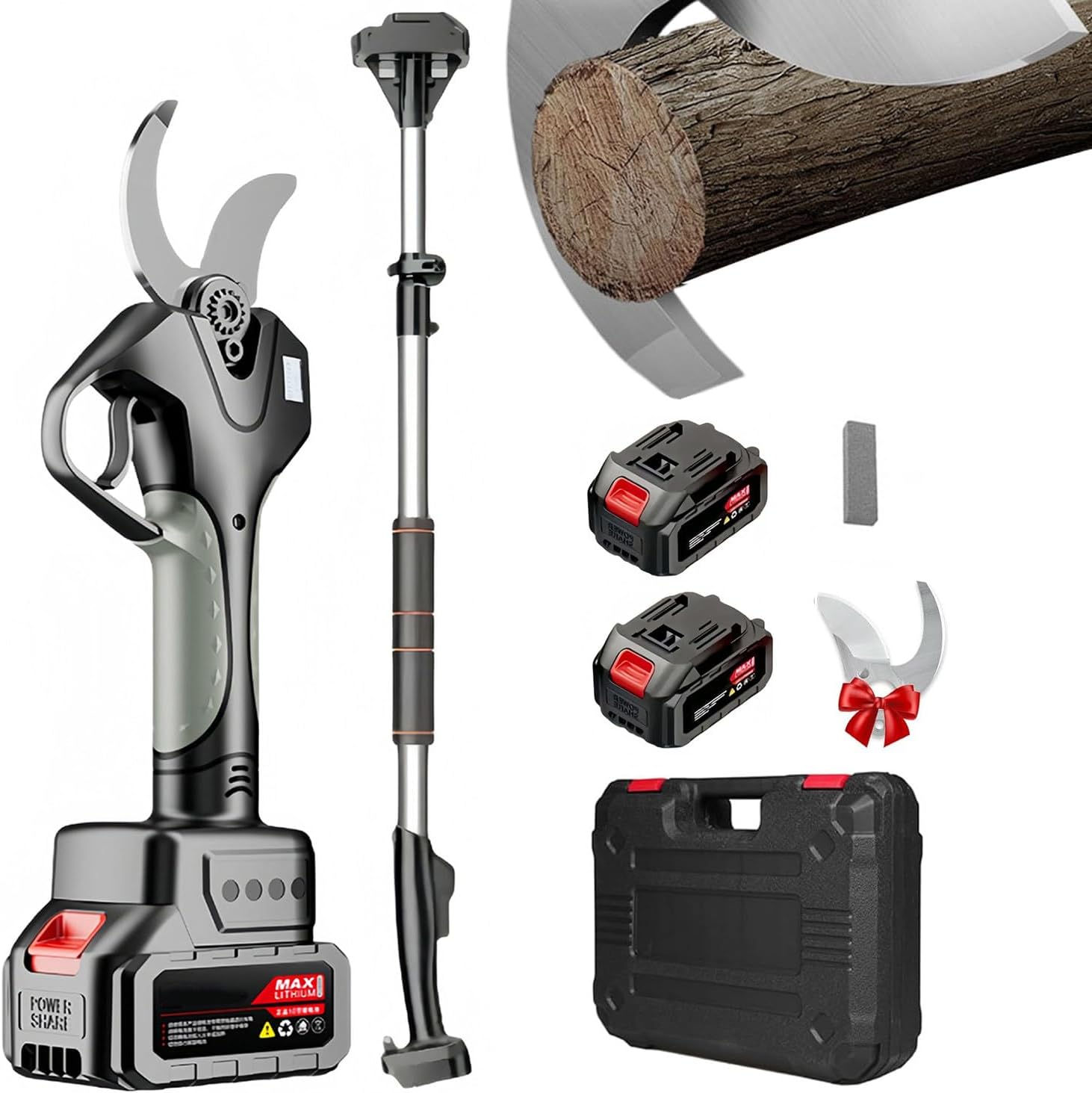 980W Electric Pruning Shears, 40-45mm Cutting Diameter Cordless Pruner with LCD Display, Brushless Motor, 2X Rechargeable Batteries & Spare Blade for Garden Trees and Branches