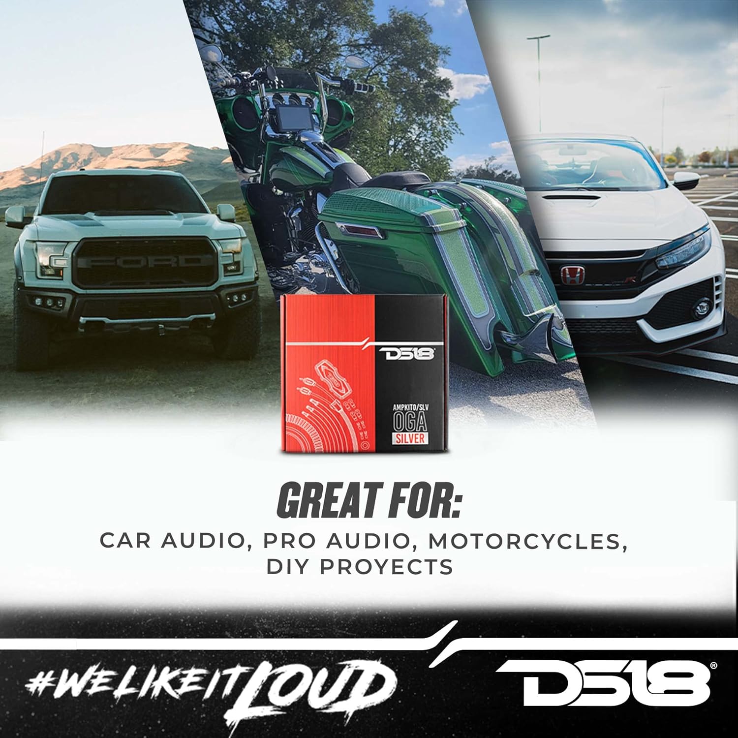 DS18 AMPKIT0/SLV - 0-GA CCA Complete Package Installation Cable Kit for Car Audio Amplifiers Silver