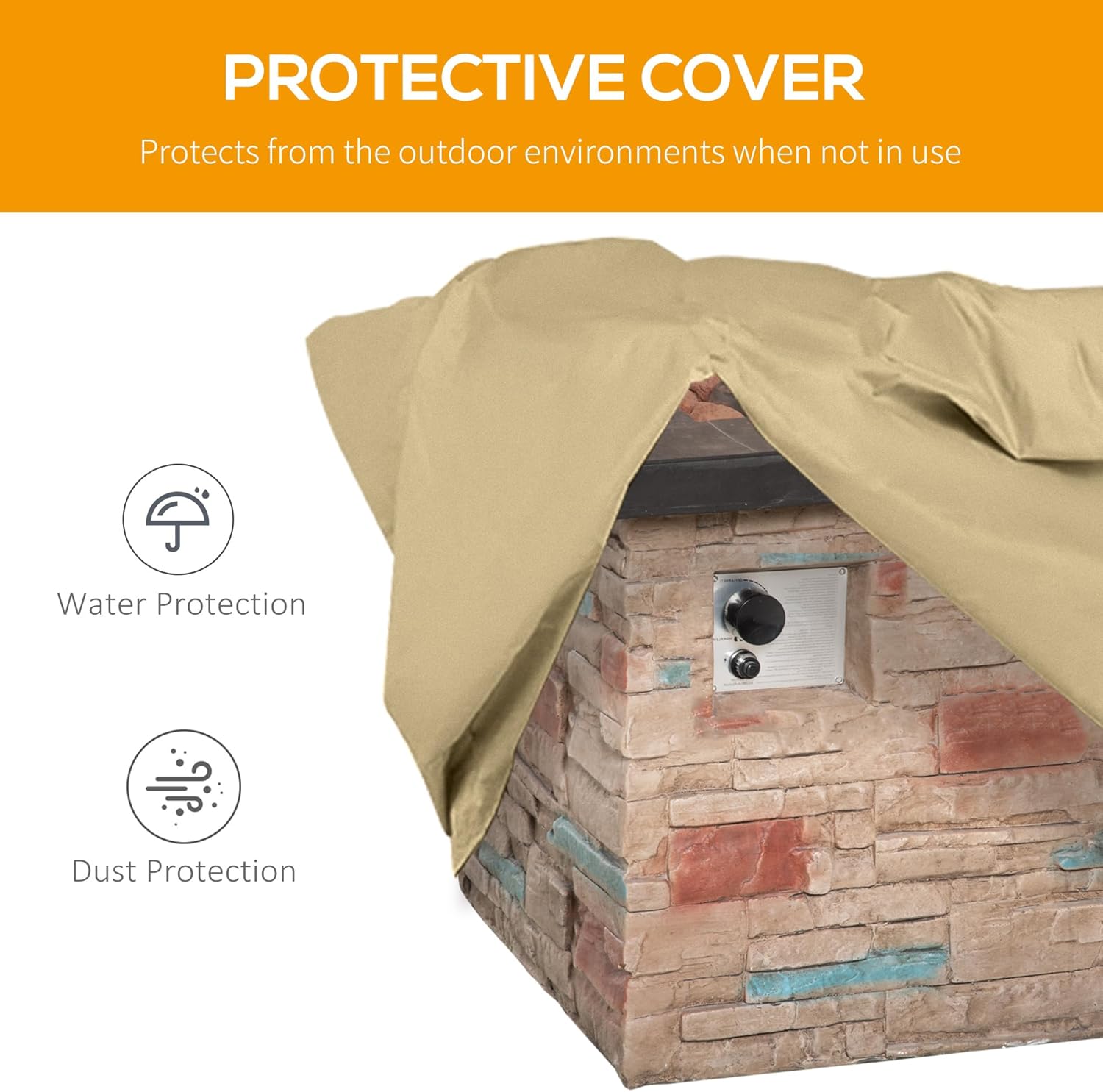 Outsunny 32 Inch Outdoor Propane Gas Fire Pit Table, 50,000 BTU Auto-Ignition Rectangular Faux Ledge Stone Gas Firepit with Lava Rocks and Rain Cover, CSA Certification, Brown