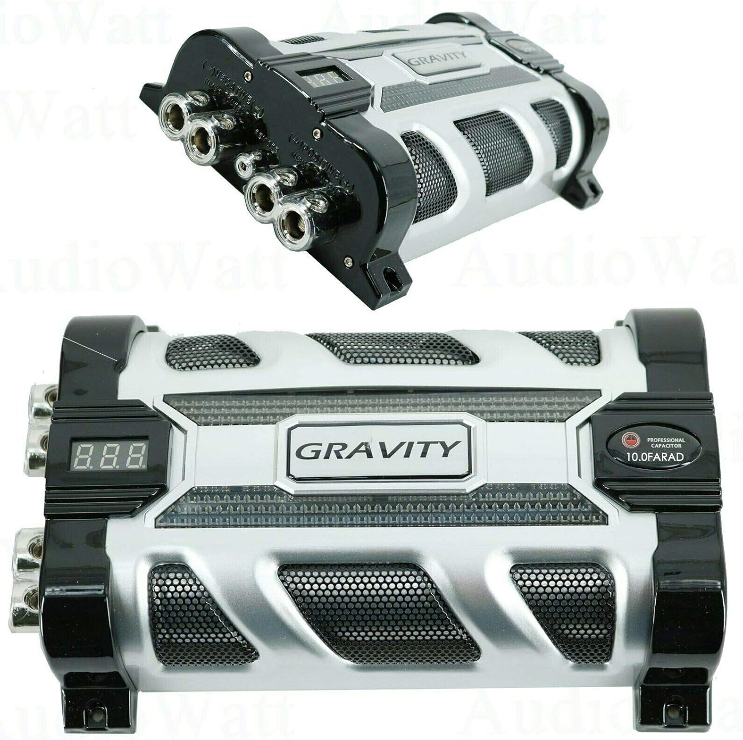 Gravity GR-10.0 Car Audio Mobile Battery Stiffening Portable Power 10.0 Farad Capacitor and Completed 5000 Watts Amplifier Installation Wiring kit 0 Gauge BGC0XLR Red