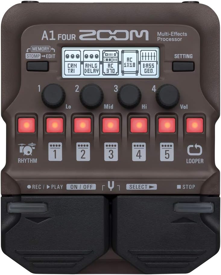 Zoom A1 FOUR Acoustic Instrument Multi-Effects Processor Pedal, Acoustic Modeling, Looper, Rhythm Section, For Guitar, Saxophone, Trumpet, Violin, Harmonica, and Upright Bass