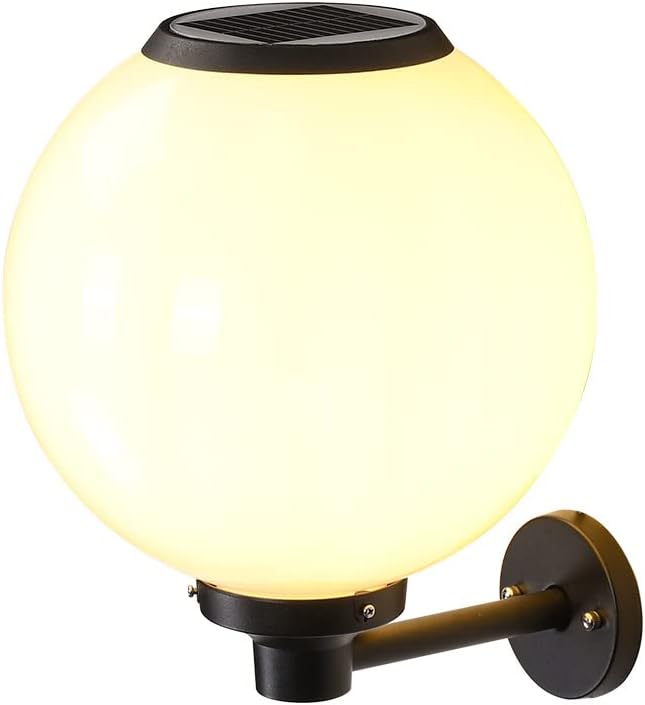 Spherical Shape Solar Energy Saving Wall Sconce Black die-cast Aluminum Base Wall Lamp Fixtures White Acrylic lampshade Waterproof Wall Lighting Outdoor Garden Lighting Decoration
