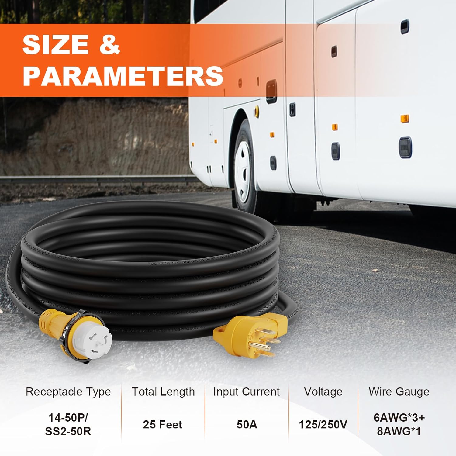 50AMP Generator Cord and Power Inlet Box, NEMA SS2-50P Pre-Drilled Generator Power Inlet Box with LED Power Indicator, 25 FT 14-50P to SS2-50R Extension Cord with Twist Lock Connector, ETL Listed