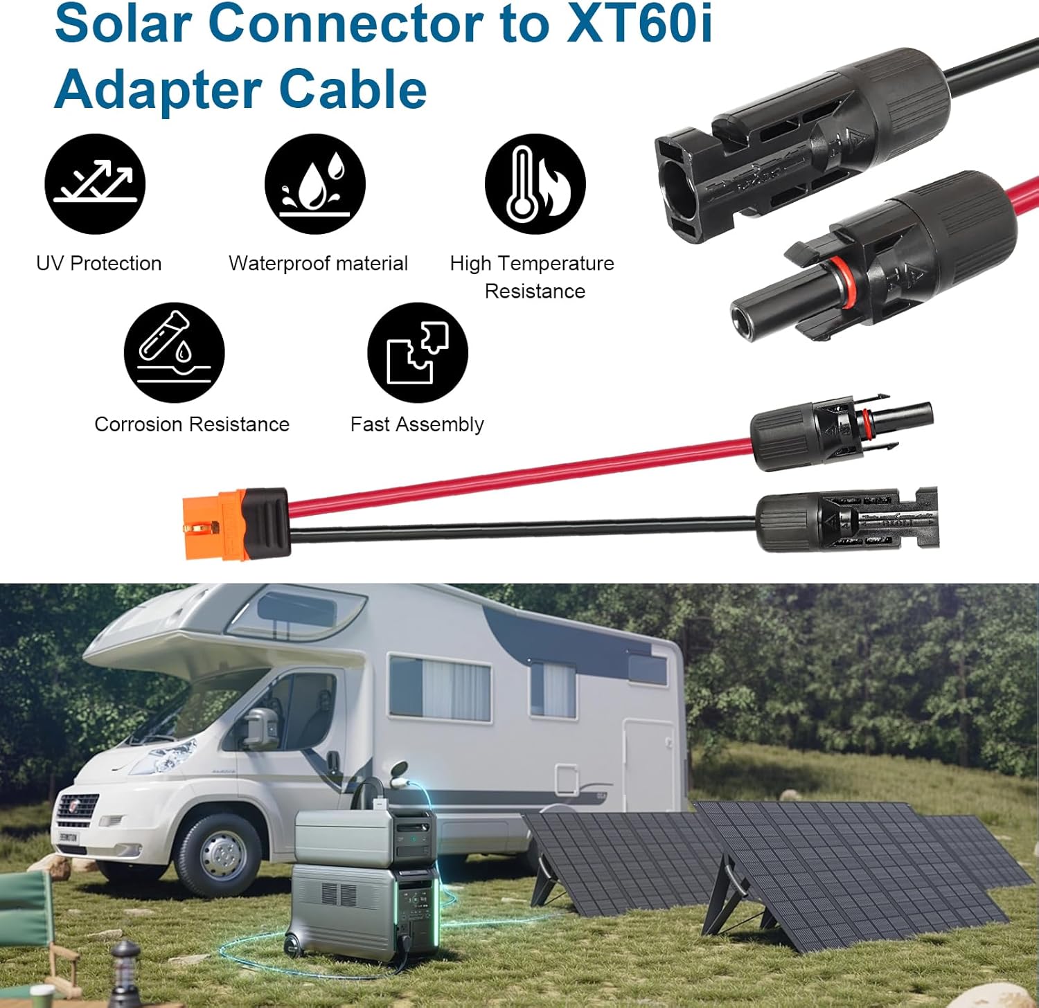 Solar to XT60i Cable 10AWG 50FT Solar Panel to XT60i Adapter Connector XT60i-F Extension Cable for Portable Power Station Solar Generator