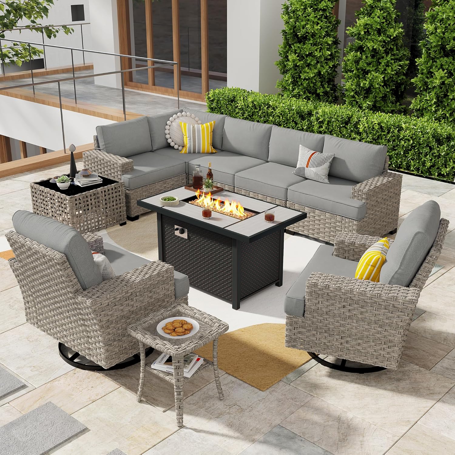 ovios 10 Piece Patio Sectional Furniture with 42