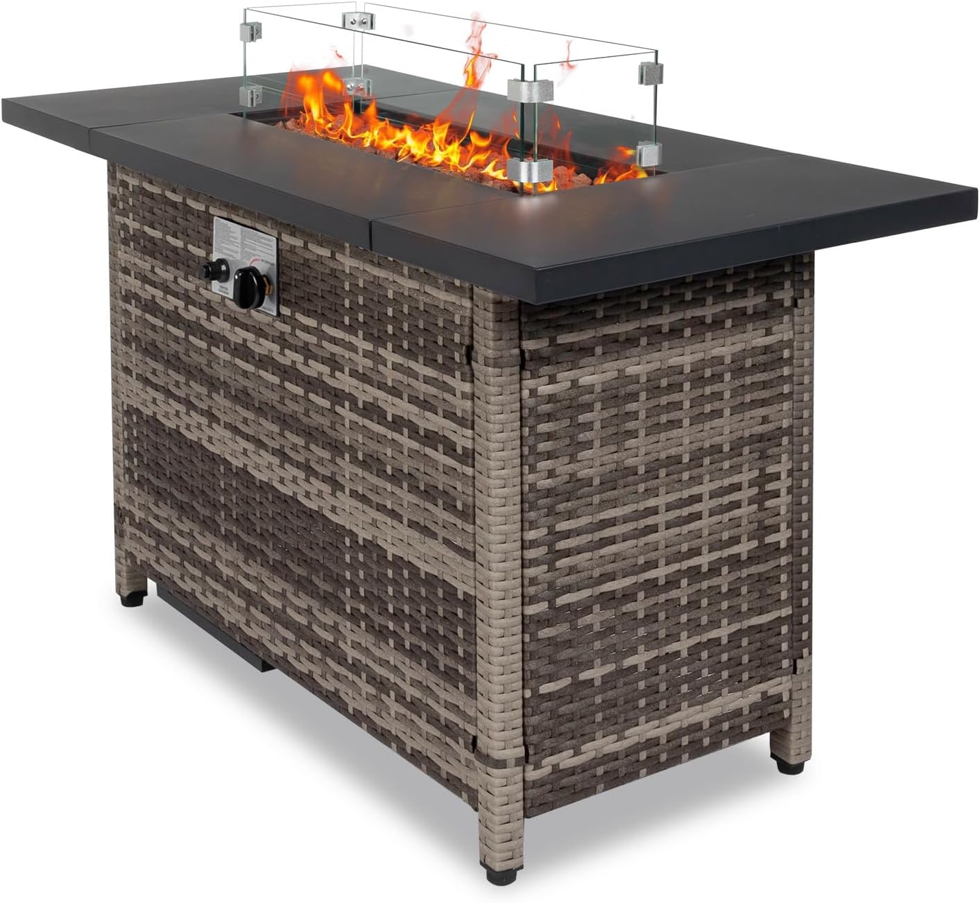 44 Inch Propane Fire Pit Table, 50,000 BTU Outdoor Gas Fire Pit with Wind Guard & Lid, Modern Patio Heater for Garden, Deck, Backyard (Grey)