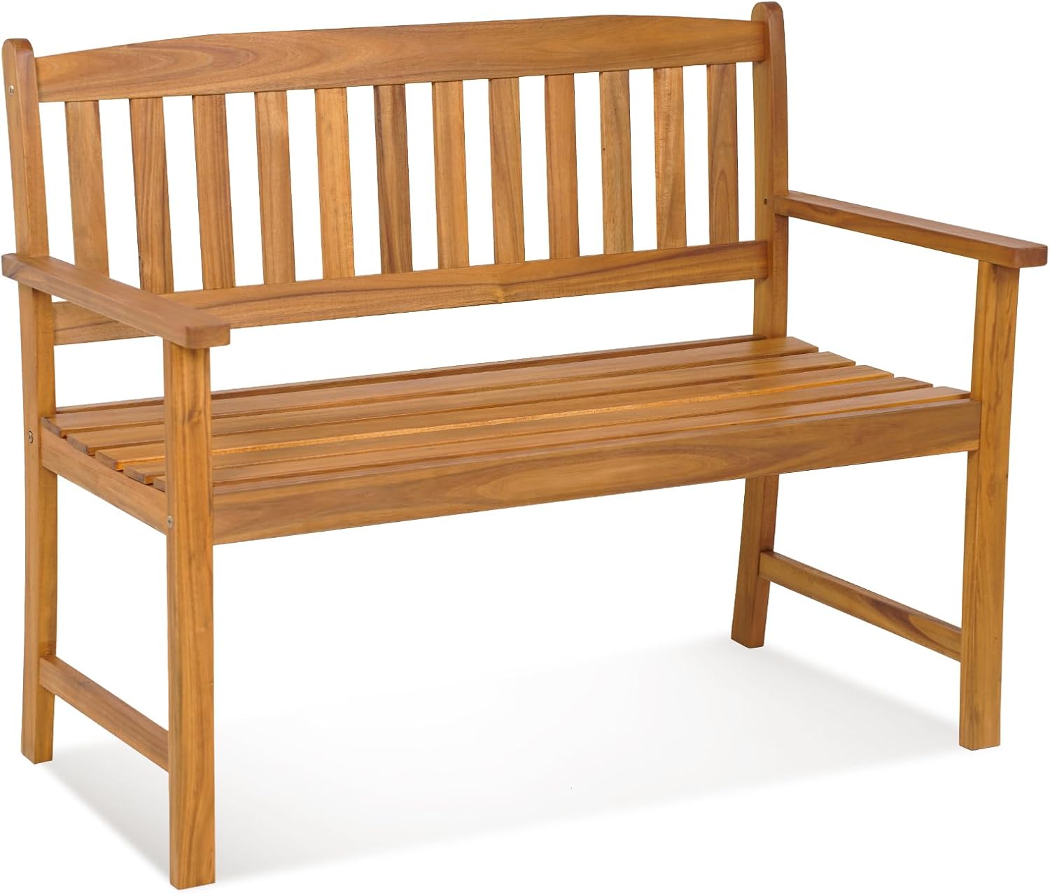 Tangkula Outdoor Acacia Wood Bench, 2-Person Garden Bench with Backrest and Armrests, Garden Bench with Slatted Seat for Porch, Park, Backyard, 800 Lbs Max Load, 43” L x 22” W x 34” H, Natural