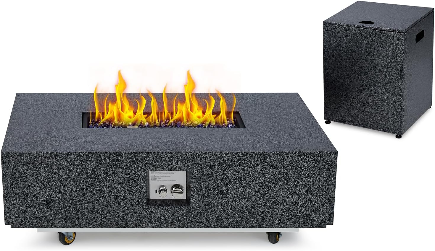 36 Inch Propane Fire Pit Table, 50000BTU Outdoor Rectangular Gas Firepit with Wind Guard, Rain Cover, Fire Pit Propane Gas Firepit Table, for Outside Garden Backyard Deck Patio, CSA Certification