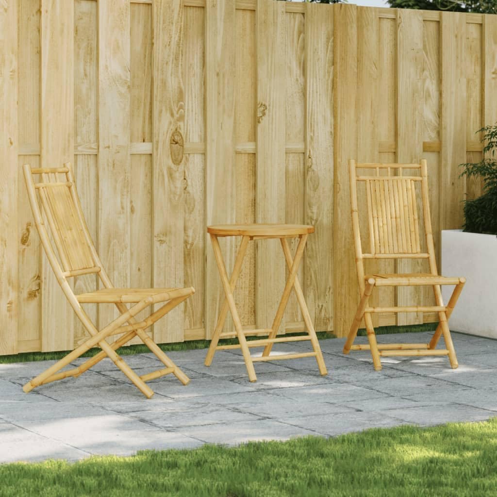 3 Piece Bistro Set Bamboo,Balcony Patio Bistro Set Foldable Bamboo with Stable Top Furniture Sets for Patio, Lawn & Garden