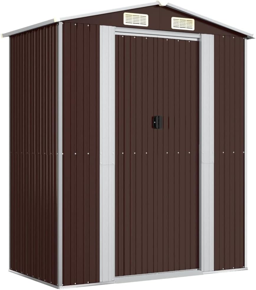 Outdoor Storage Shed, Metal Tool Shed Outdoor Storage House with Air Vent & Slid Gate, Steel Utility Garden Shed Outside Storage Clearance for Backyard Patio, Dark Brown 75.6