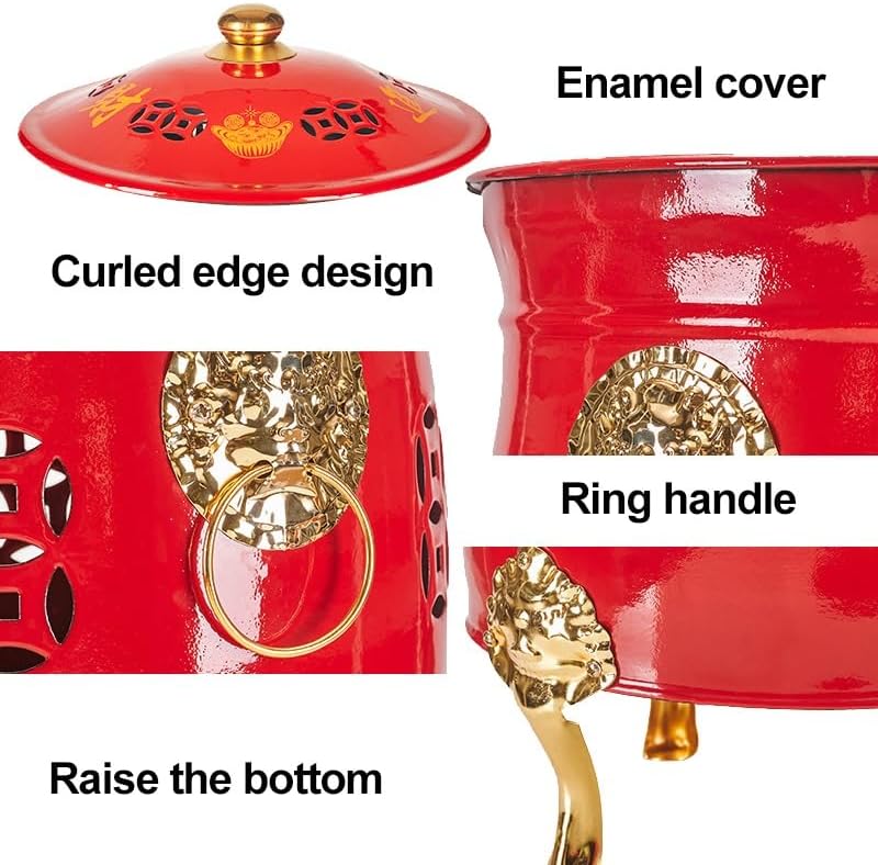 Outdoor Burn Barrels, Stainless Steel Burn Barrel, Metal Incinerator, Garden Backyard Debris Bin for Paper Leaf Trash Buddhist Ritual Supplies, Red(Large)