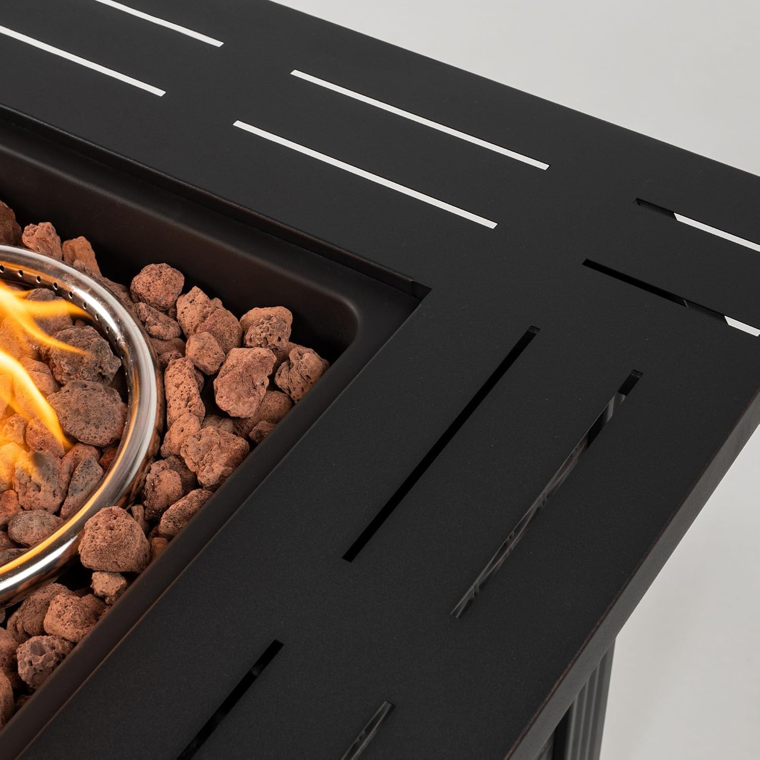 Compact 28-Inch Square Fire Pit Table in Matte Black, Space-Saving Steel Design Delivers 50,000 BTU Propane Heating for Intimate Patio Settings and Cozy Backyard Gatherings