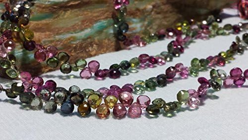 Natural Tourmaline Beads, Multi Color Tourmaline Faceted Briolette Beads, Genuine Tourmaline Beads, Pink, Green, Black, Blue, Yellow, 9