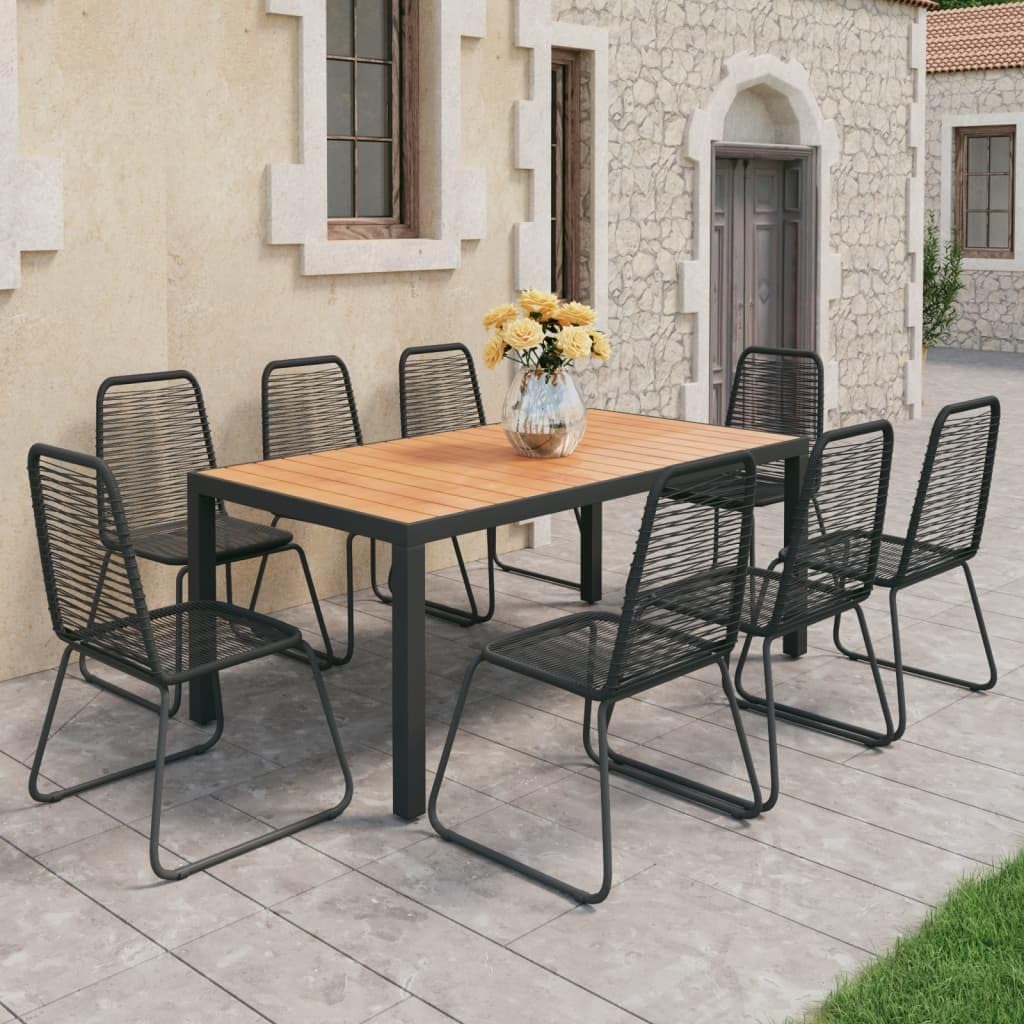 9 Piece Patio Dining Set PVC Rattan Black and Brown,Elegant Garden Dining Set with Durable Rattan Chairs and Spacious WPC Table for Outdoor Spaces Patio Furniture Sets, Outdoor Furniture Sets