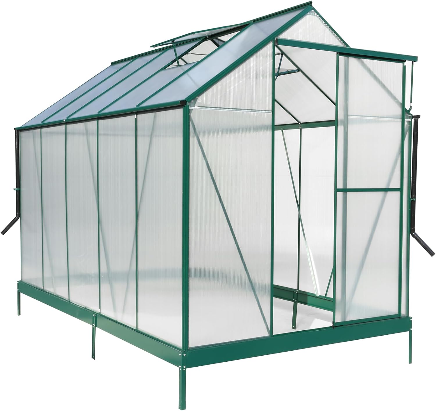 6.3'*10.2'*7' Polycarbonate Greenhouse, Heavy Duty Outdoor Aluminum Walk-in Green House Kit with Rain Gutter, Vent and Door for Backyard Garden, Green