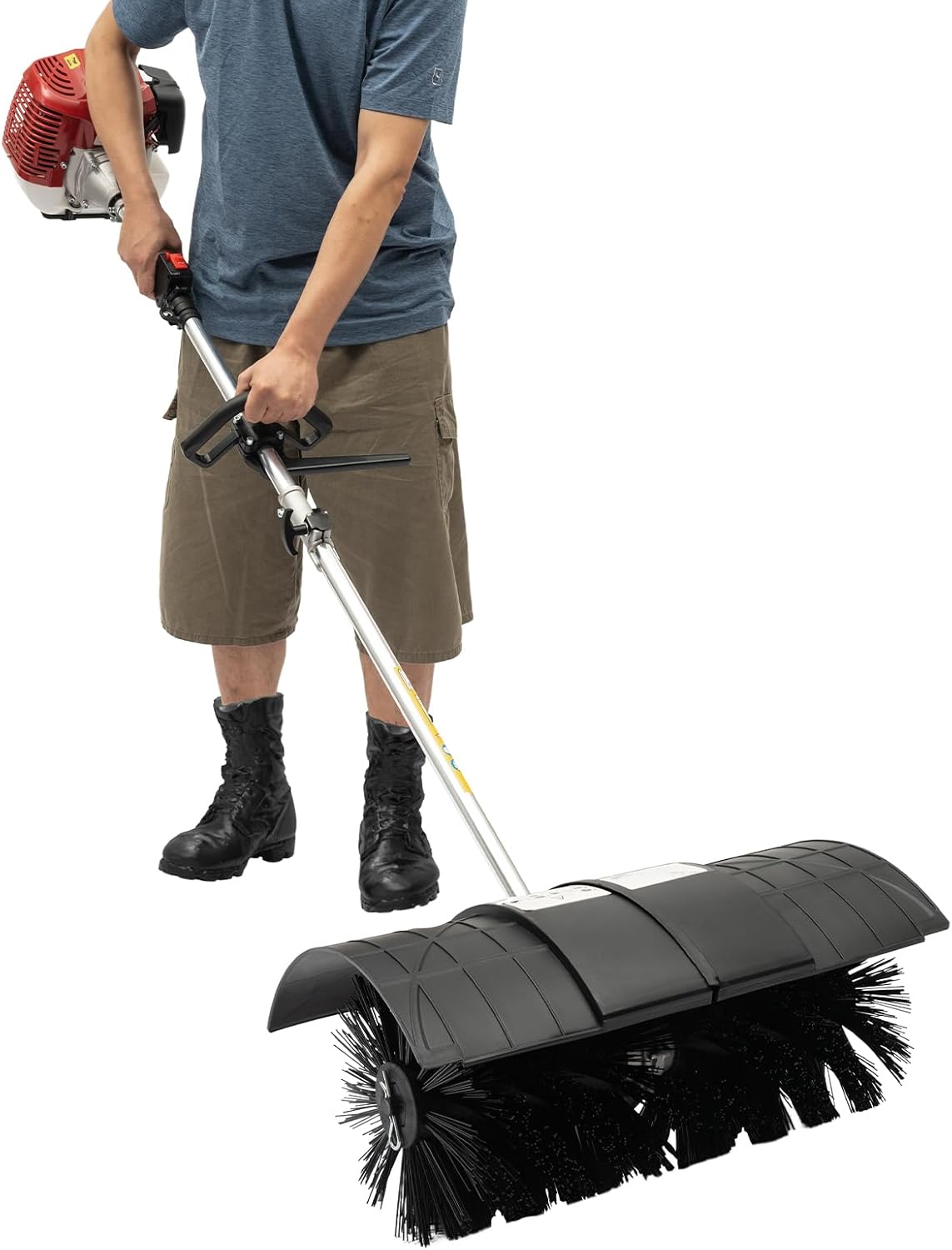 2 Stroke 52cc Gas Power Handheld Sweeper Broom, 1250W Gas Powered Artificial Lawn Sweeper, Outdoor Hand Held Gas Power Broom for Snow Sweeping Driveway Turf Lawns Using