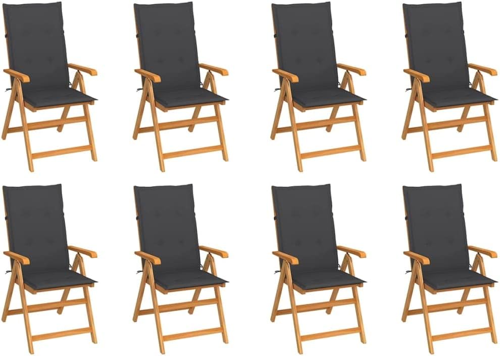 Reclining Patio Chairs with Cushions 8 pcs Solid Teak Wood Outdoor Furniture, Outdoor Chairs
