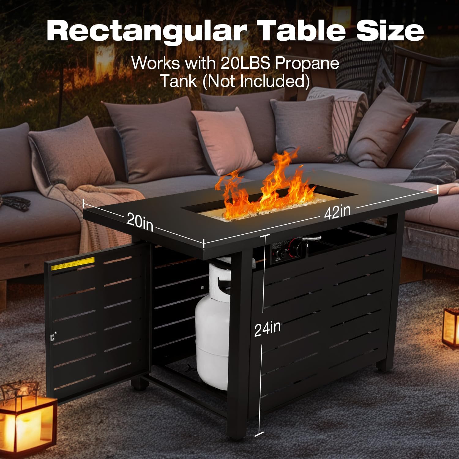 Hykolity 42 Inch Gas Fire Pit Table, 60,000 BTU Propane Pits for Outside with Steel Lid and Waterproof Cover, 2 in 1 Firepit Table Gatherings Parties on Patio Deck Garden Backyard, Black