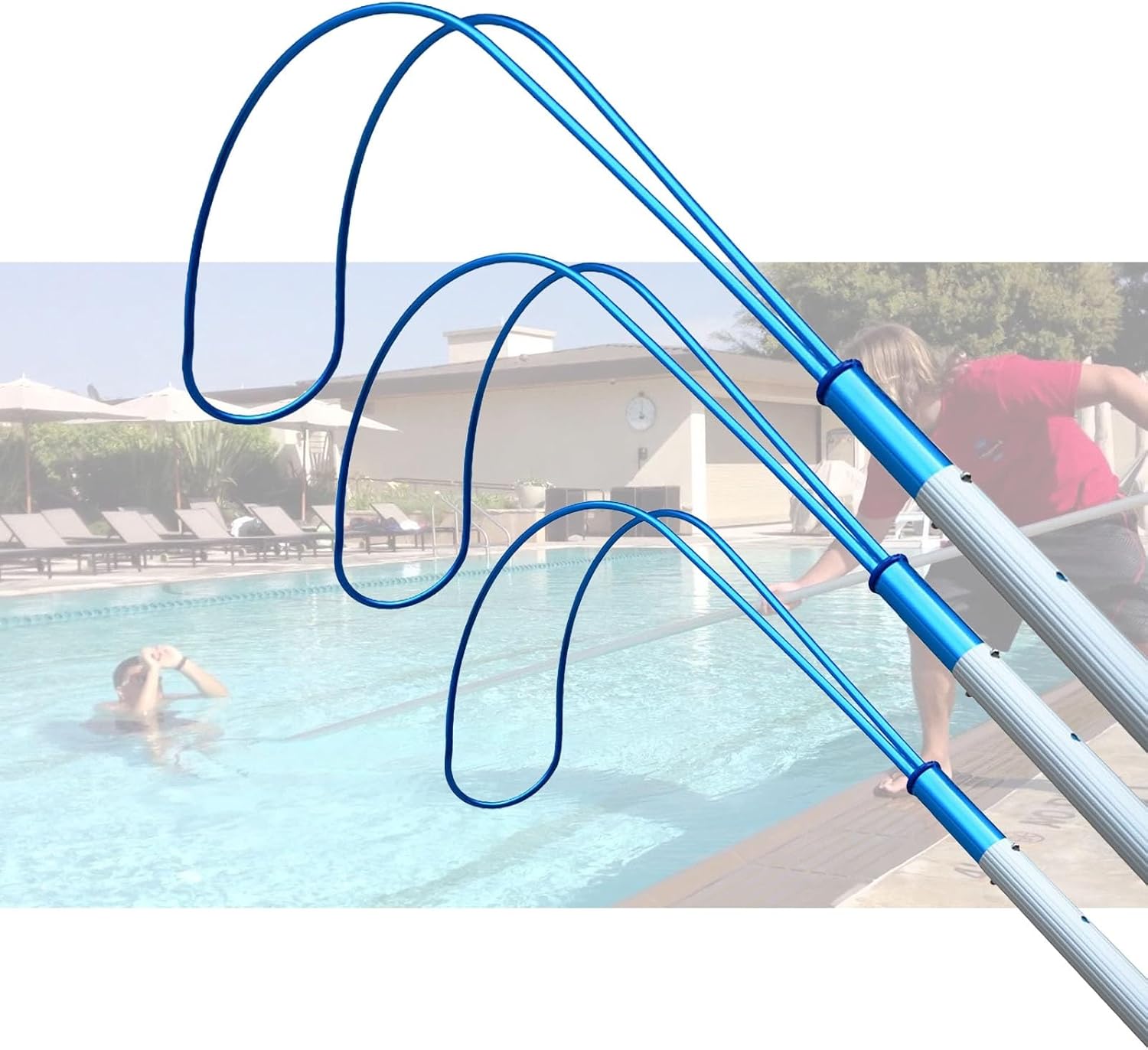 Swimming Pool Safety Hook for Help Struggling/ Drowning Swimmers, Indoor Outdoor Pool Telescopic Rescue Pole/ Life-Saving Rods with Hook Handle Rope, Pool Life Saving Bars, 1M - 9M(3 pcs,9M/29.5FT POL