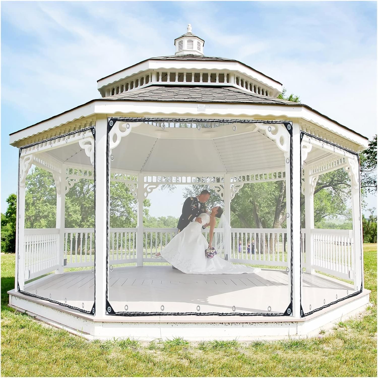 Clear Tarp Waterproof with Grommets, Tear Resistant Plastic Tarpaulin Cover with Ball Bungee Tarpaulin Sheet for Garden Patio Lawn Plants Greenhouse Hutch Roof (Size : 13x11ft/4x3.5m)