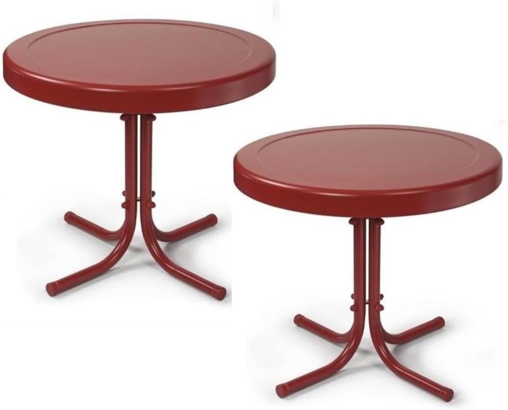 Home Square 2 Piece Metal Patio End Table Set in Coral Red