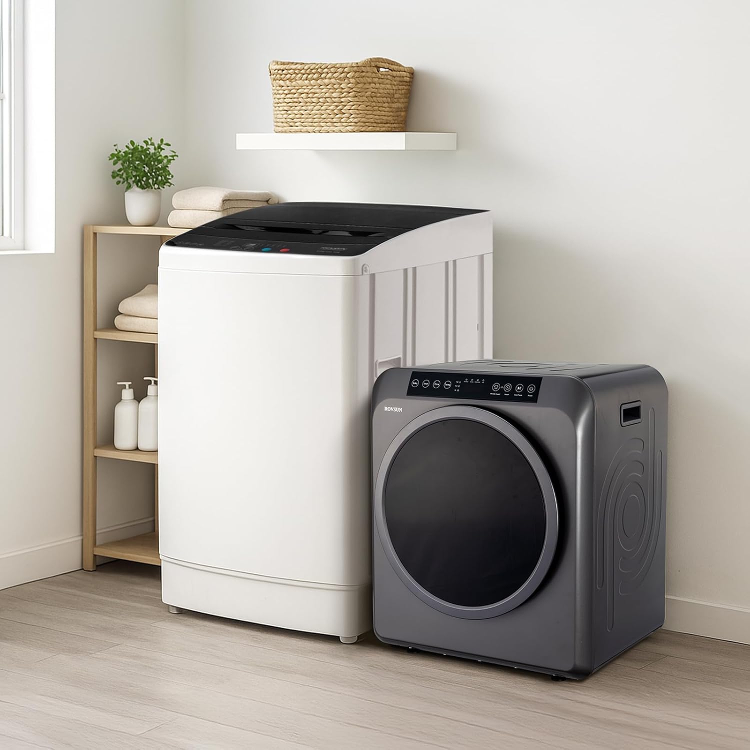 ROVSUN 30LBS Full Automatic Washing Machine and 3.5CuFt Portable Clothes Dryer Set, Electric Laundry Washer and Dryer Combo Set with Stainless Steel Inner Tub, for Apartment, Dorms, Home