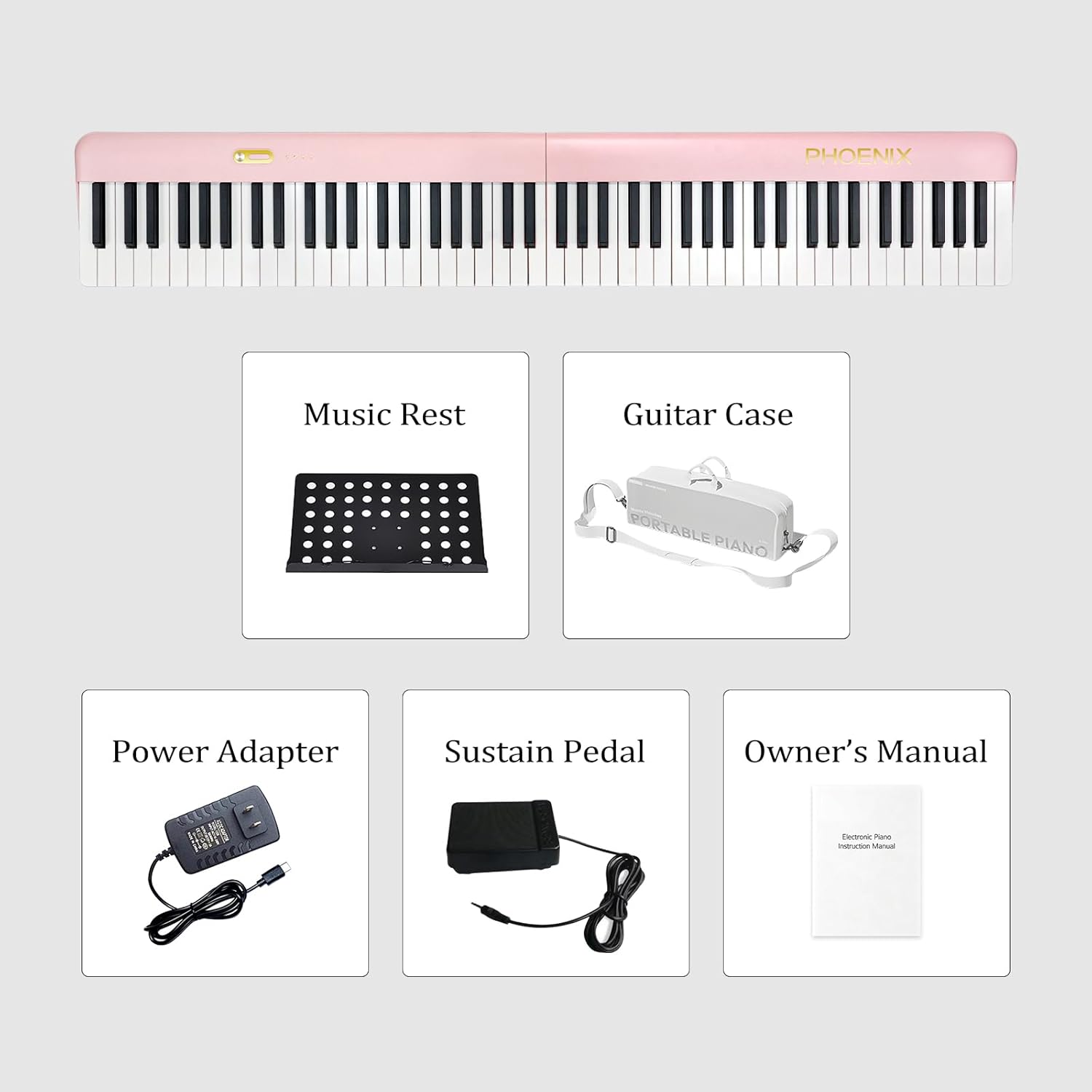 88 Key Piano Keyboard, Magnetic Suction Electric Digital Piano with Semi-Weighted Keys, Sustain Pedal, Power Supply, Gig Bags (Pink)