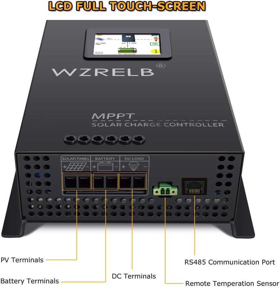 WZRELB New 60A MPPT Solar Charge Controller 12V/24V/48 Auto , 18V/36V Manual Max PV 170V,LCD Full Touch Screen Design,Battery Charger Controller