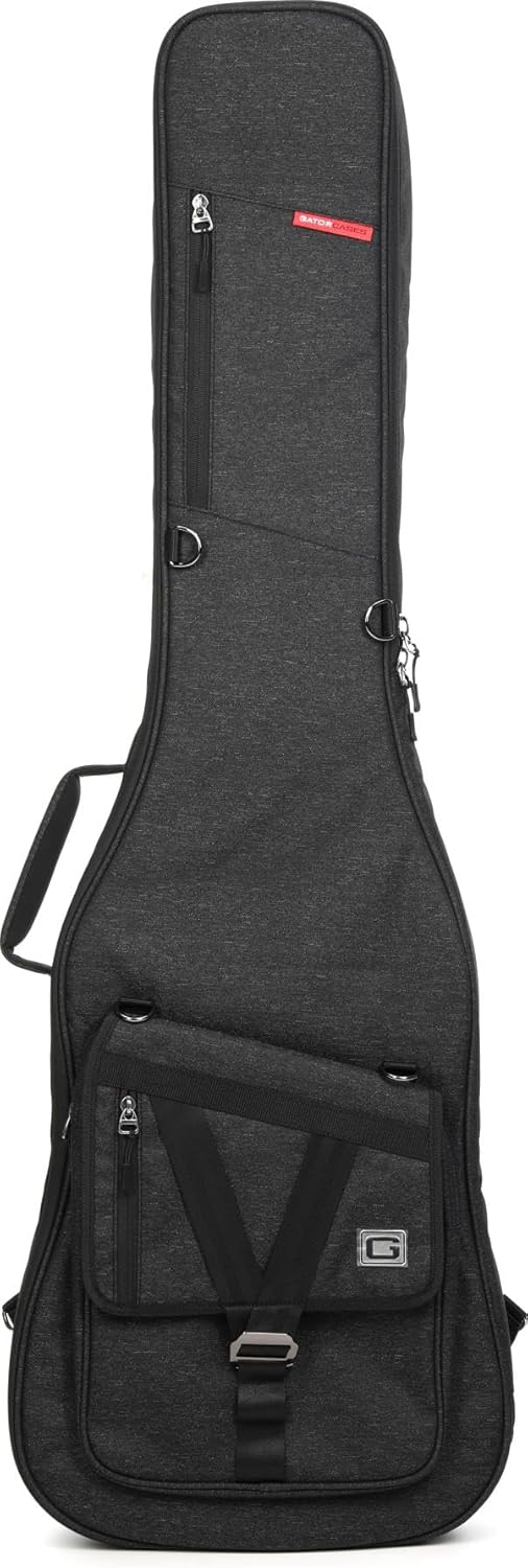 Gator Cases Transit Series Lightweight Bass Guitar Gig Bag with Back Pack Straps, Weather Resistant Exterior, and Rubberized Bottom, Charcoal Black Exterior (GT-BASS-BLK)