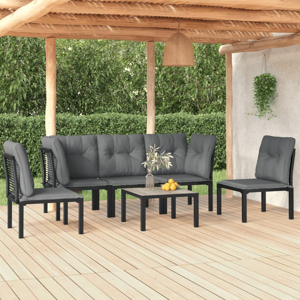 6 Piece Patio Lounge Set Black and Gray Poly Rattan,Elegant Outdoor Patio Lounge Set with Modular Design for Enhanced Comfort and Style Patio Furniture, Outdoor Furniture Sets