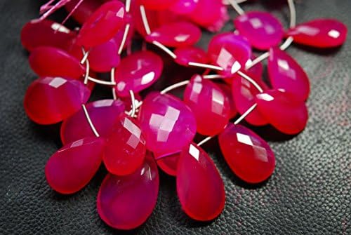 5 match pair -super finest hot pink chalcedony faceted pear briolettes 16x25mm