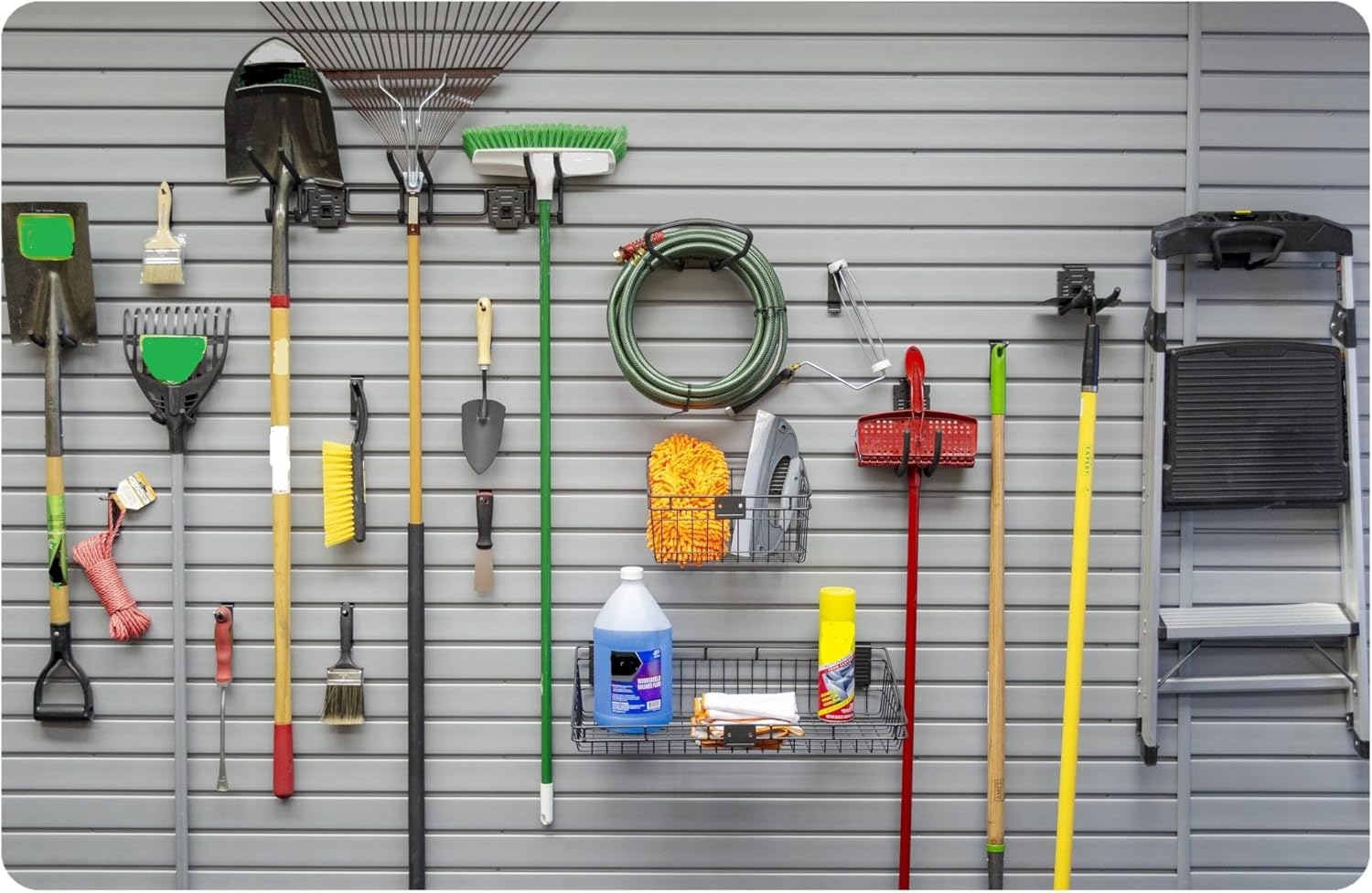 HandiWall Basic Accessory Kit with Locking Brackets for Garage Slatwall Panel Organization