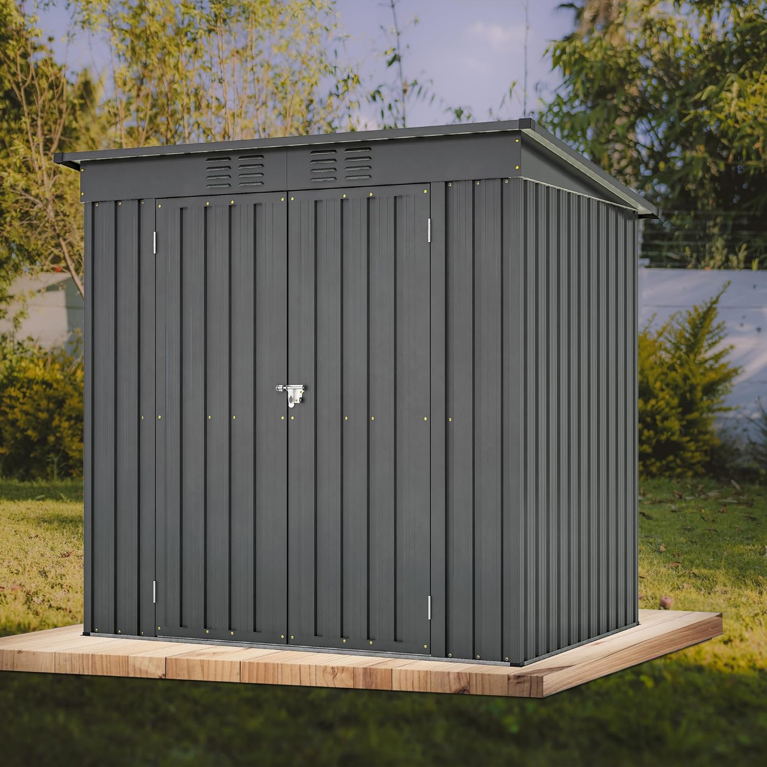 4x6 ft Metal Shed Outdoor Storage Shed,Metal Steel Utility Tool Shed Storage House with Double Lockable Doors and Air Vent for Backyard Garden Patio Lawn Black