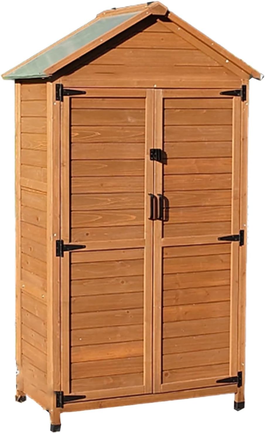 Large Outdoor Storage Cabinet with 3 Shelves,Wooden Garden Shed with Magnetic Double Doors,Lockable Vertical Storage Garden Sheds & Outdoor Cabinet Storage Weatherproof (One Color Light Brown)