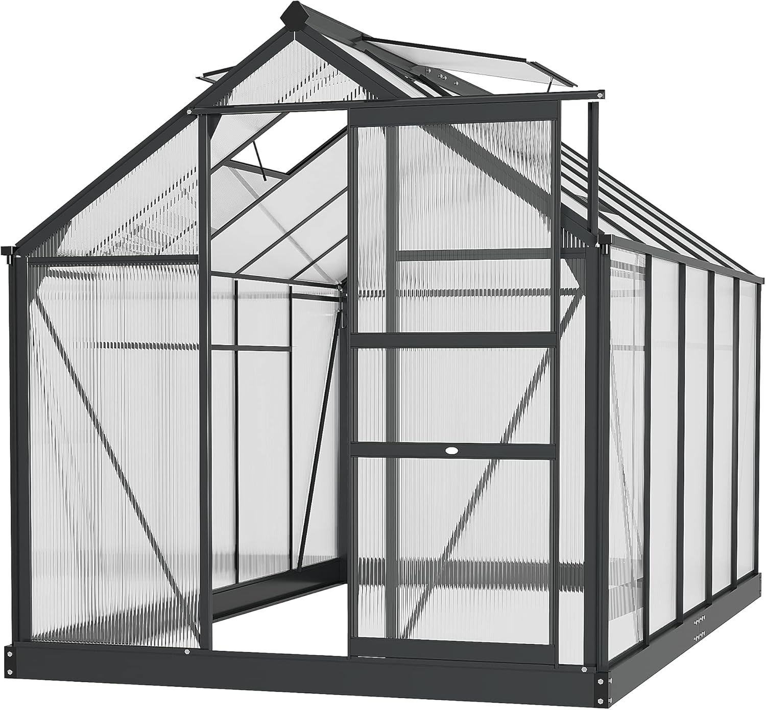 Outsunny 6' x 10' Greenhouse for Outdoors, Polycarbonate Greenhouse with Rain Gutter and Roof Vent, Aluminum Walk-in Green Houses for Outside for Patio Backyard Garden, Gray