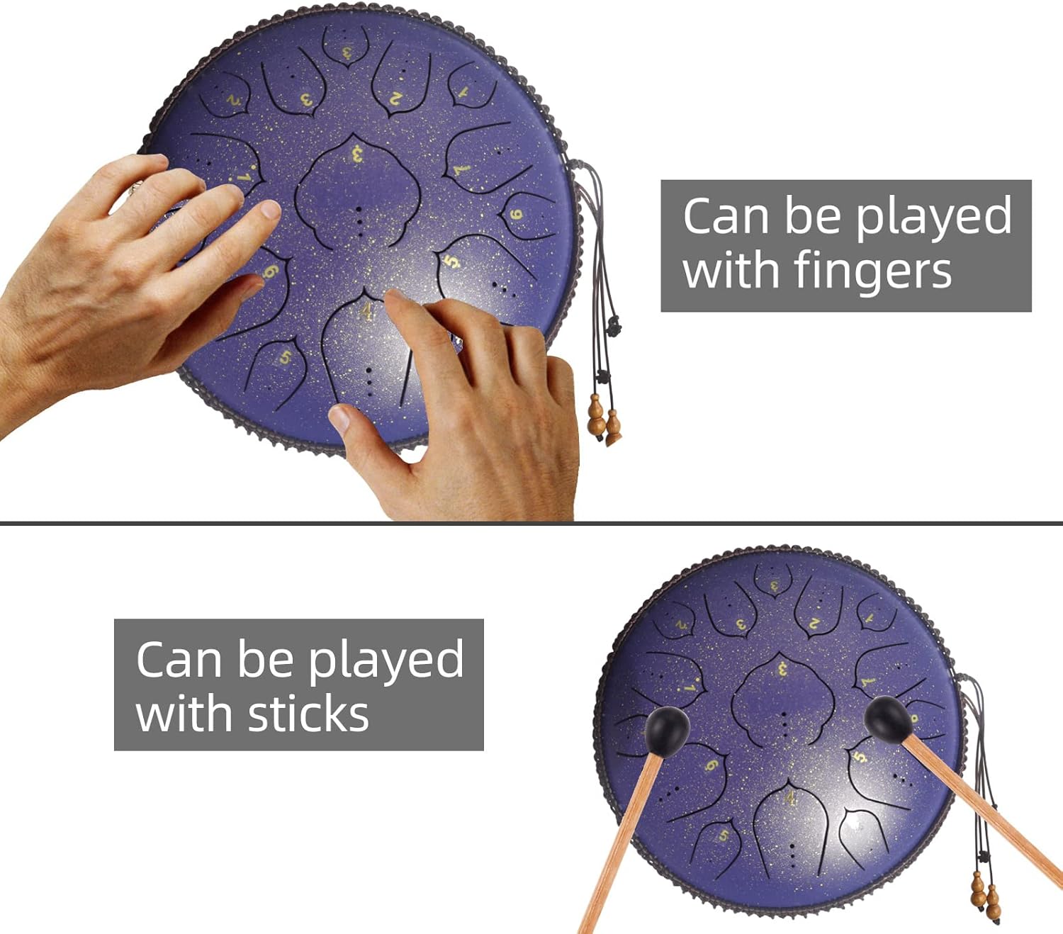 14 Inch 15 Notes D Major Steel Tongue Drum,Premium Adult's Music Hand Drum Instrument,Clean Clear Ethereal Sounds,Purple