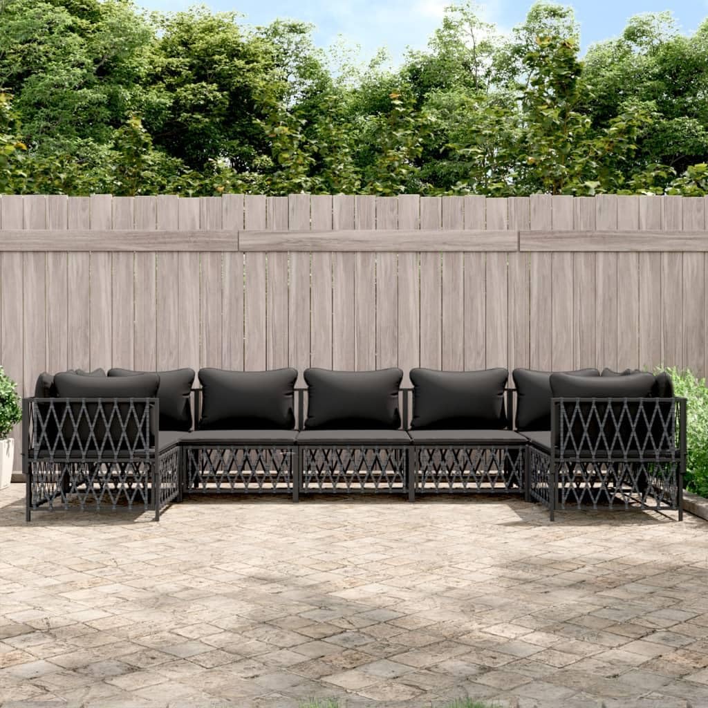 7-Piece Garden Lounge Set Anthracite, Modular Outdoor Patio Furniture with Powder-Coated Steel Frame, Dark Grey Seating for 7 People