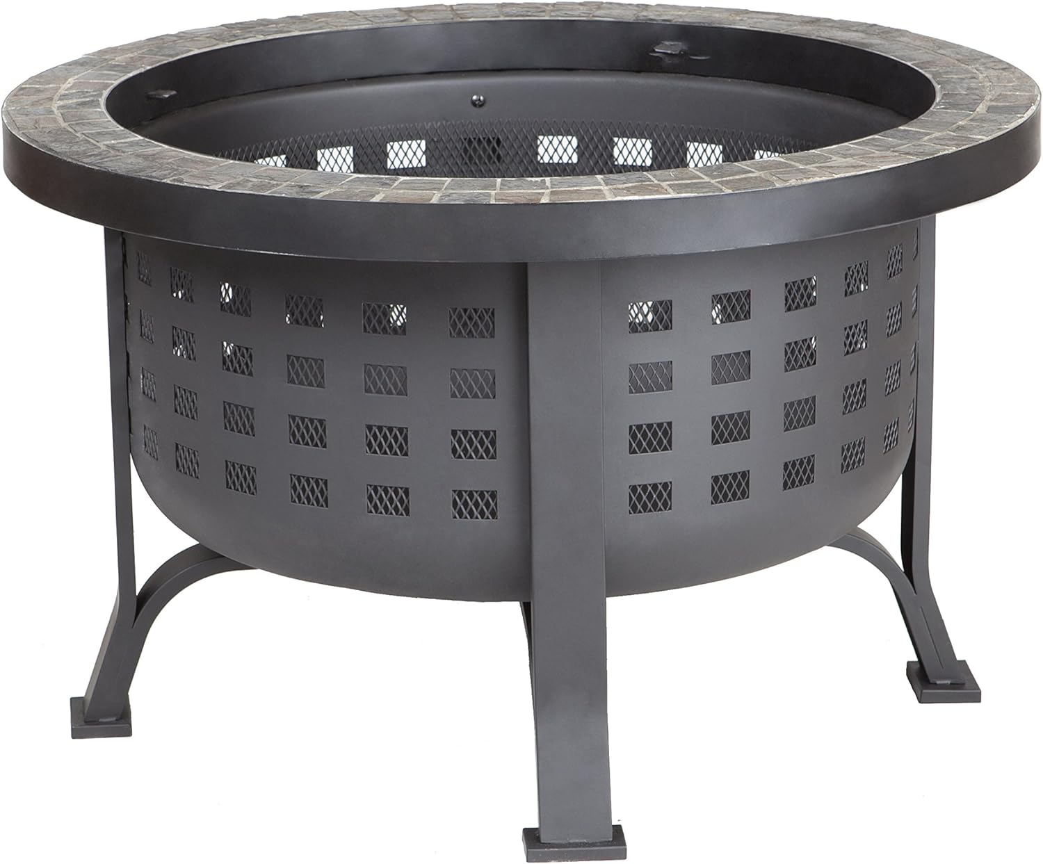 Fire Sense 62240 Fire Pit Alpina Slate Top Wood Burning Lightweight Portable Outdoor Firepit Backyard Fireplace for Camping Bonfire Included Screen Lift Tool & Cooking Grate - Round - 24