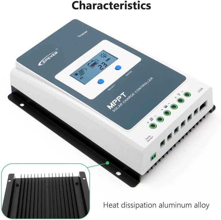 EPEVER 40A MPPT Solar Charge Controller 12/24V DC Automatically Identifying System Voltage Common Negative Grounding Compitable with Lead-Acid and Lithium Batteries